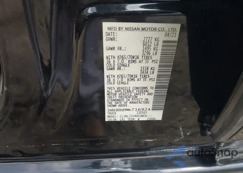 2021 Nissan Frontier Sv 4X4 from USA, damaged, VIN 1N6ED0EB9MN716924